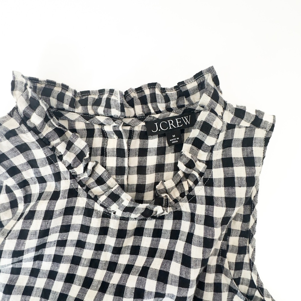 J. Crew Linen Gingham Ruffle Neck‎ Sleeveless Top Cottage Core - Size S/M - Picture 2 of 6